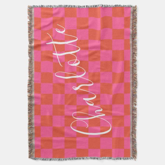 Personalisiertes rosa und orangefarbenes Prüfmuste Decke (Vorderseite Vertikal)