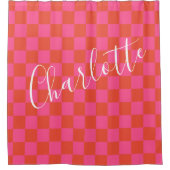 Personalisiertes rosa und orangefarbenes Prüfmuste Duschvorhang (Vorderseite)