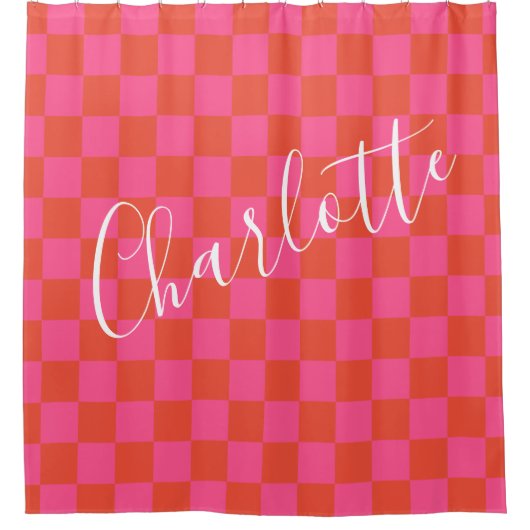 Personalisiertes rosa und orangefarbenes Prüfmuste Duschvorhang (Vorderseite)