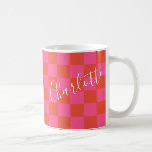 Personalisiertes rosa und orangefarbenes Prüfmuste Kaffeetasse (Rechts)