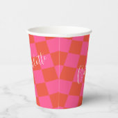 Personalisiertes rosa und orangefarbenes Prüfmuste Pappbecher (Rechts)