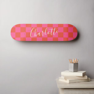 Personalisiertes rosa und orangefarbenes Prüfmuste Skateboard