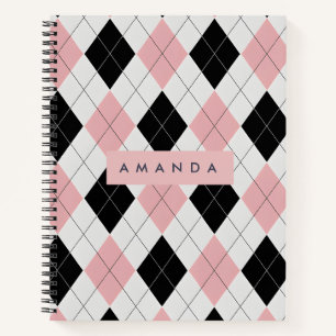Personalisiertes Rosa und schwarzes Diamantmuster Notizblock