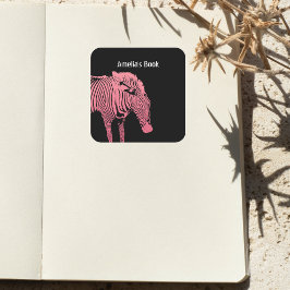 Personalisiertes rosa und schwarzes Zebra-Buchzeic Quadratischer Aufkleber