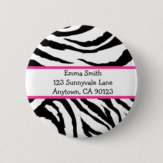 Personalisiertes rosa und schwarzes Zebra-Button Button (Vorderseite)