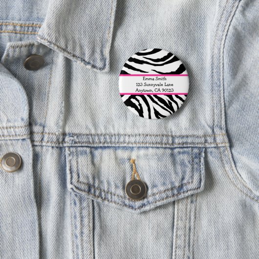 Personalisiertes rosa und schwarzes Zebra-Button Button (Beispiel)