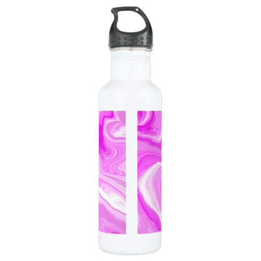 Personalisiertes Rosa und Weiß-Marmor-Fluid Art Edelstahlflasche (Rückseite)