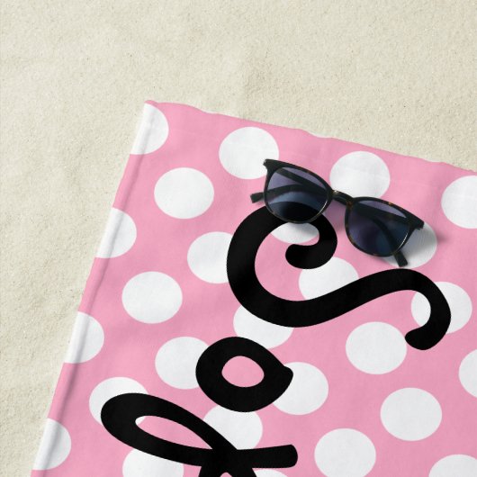 Personalisiertes rosa und weißes strandtuch (Beispiel)