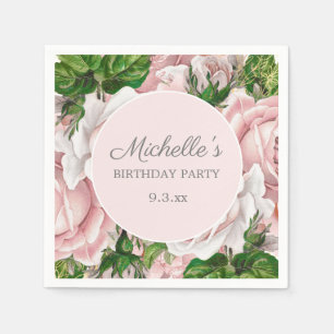 Personalisiertes Rosa Wasserfarben-Blumen-Geburtst Serviette