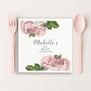 Personalisiertes Rosa Wasserfarben-Blumen-Geburtst Serviette
