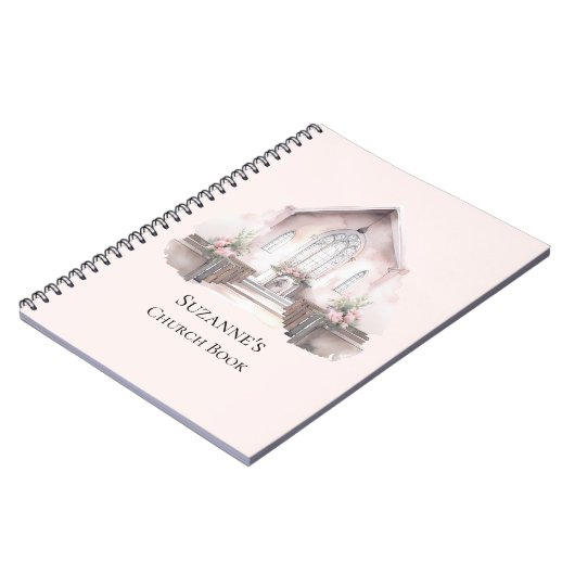 Personalisiertes rosa Wasserfarben-Kirchenbuch Notizblock (Linke Seite)
