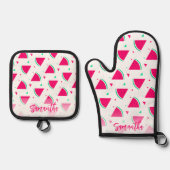 Personalisiertes rosa Watermelon-Muster Ofenhandschuh & Topflappen-Set (Vorderseite)