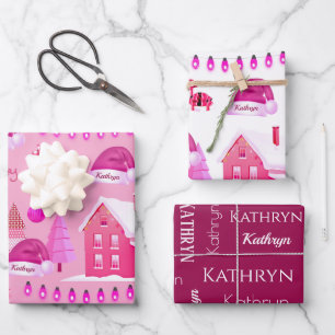 Personalisiertes rosa Weihnachten Geschenkpapier Set