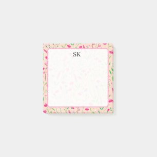 Personalisiertes rosa Wildblumen-Monogramm Post-it Klebezettel
