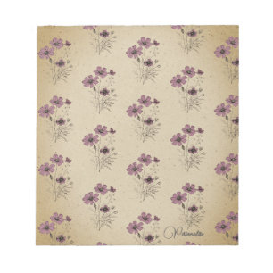 Personalisiertes rosa Wildblumenmuster Vintage-Alt Notizblock