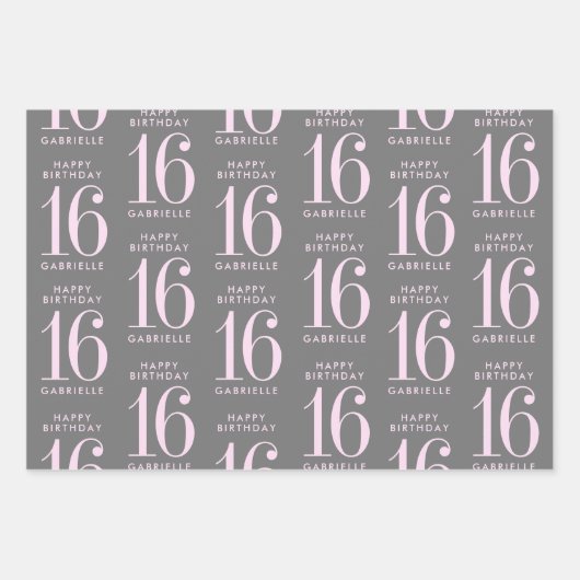 Personalisiertes rosafarbenes Alter Geschenkpapier Set (Vorderseite 3)