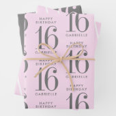 Personalisiertes rosafarbenes Alter Geschenkpapier Set (Beispiel)