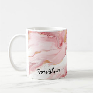 Personalisiertes rosafarbenes Marmor-Namensschild Kaffeetasse