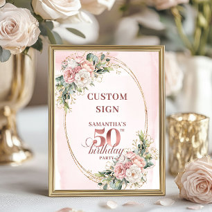 Personalisiertes Roségold-Blumen-50. Geburtstags-C Poster