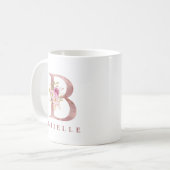 Personalisiertes Roségold-Blumen-Initial B Monogra Kaffeetasse (Vorderseite Links)