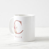 Personalisiertes Roségold-Blumen-Initial C Monogra Kaffeetasse (Vorderseite Links)