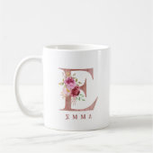 Personalisiertes Roségold-Blumen-Initial E Monogra Kaffeetasse (Links)