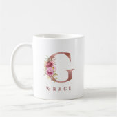Personalisiertes Roségold-Blumen-Initial G Monogra Kaffeetasse (Links)
