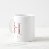 Personalisiertes Roségold-Blumen-Initial H Monogra Kaffeetasse (Vorderseite Links)