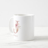 Personalisiertes Roségold-Blumen-Initial J Monogra Kaffeetasse (Vorderseite Links)