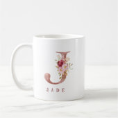 Personalisiertes Roségold-Blumen-Initial J Monogra Kaffeetasse (Links)