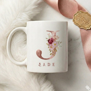 Personalisiertes Roségold-Blumen-Initial J Monogra Kaffeetasse