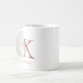 Personalisiertes Roségold-Blumen-Initial K Monogra Kaffeetasse (Vorderseite Links)
