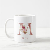 Personalisiertes Roségold-Blumen-Initial M Monogra Kaffeetasse (Links)
