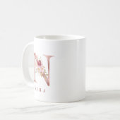 Personalisiertes Roségold-Blumen-Initial N Monogra Kaffeetasse (Vorderseite Links)