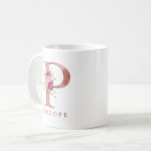 Personalisiertes Roségold-Blumen-Initial P Monogra Kaffeetasse (Vorderseite Links)
