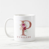 Personalisiertes Roségold-Blumen-Initial P Monogra Kaffeetasse (Links)