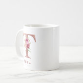 Personalisiertes Roségold-Blumen-Initial T Monogra Kaffeetasse (Vorderseite Links)
