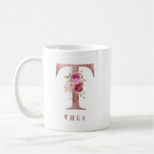 Personalisiertes Roségold-Blumen-Initial T Monogra Kaffeetasse (Links)