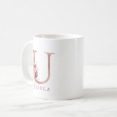 Personalisiertes Roségold-Blumen-Initial U Monogra Kaffeetasse (Vorderseite Links)