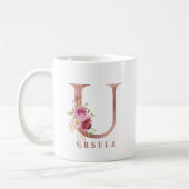 Personalisiertes Roségold-Blumen-Initial U Monogra Kaffeetasse (Links)