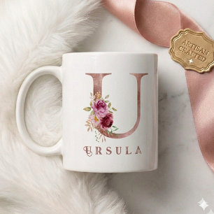 Personalisiertes Roségold-Blumen-Initial U Monogra Kaffeetasse