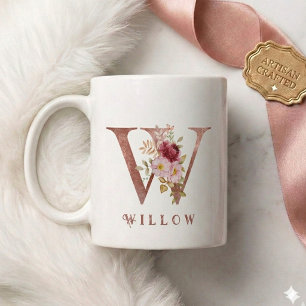 Personalisiertes Roségold-Blumen-Initial W Monogra Kaffeetasse