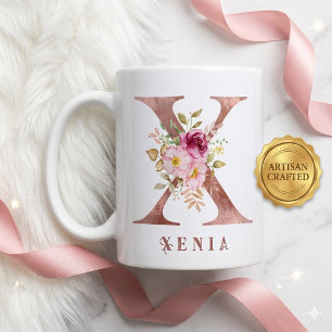 Personalisiertes Roségold-Blumen-Initial X Monogra Kaffeetasse