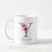 Personalisiertes Roségold-Blumen-Initial Y Monogra Kaffeetasse (Links)