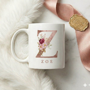 Personalisiertes Roségold-Blumen-Initial Z Monogra Kaffeetasse