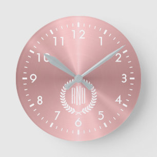 Personalisiertes Roségold Edelstahl Metallisch Runde Wanduhr