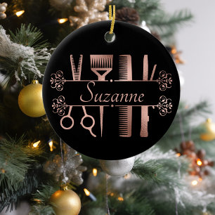 Personalisiertes Roségold Hairstylist Friseur Keramik Ornament