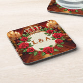 🌹 Personalisiertes Rosenmonogramm Initial Dekor f Getränkeuntersetzer (Linke Seite)