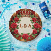 🌹 Personalisiertes Rosenmonogramm Initial Dekor f Pappteller (Party)