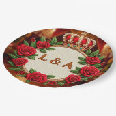 🌹 Personalisiertes Rosenmonogramm Initial Dekor f Pappteller (Schrägansicht)